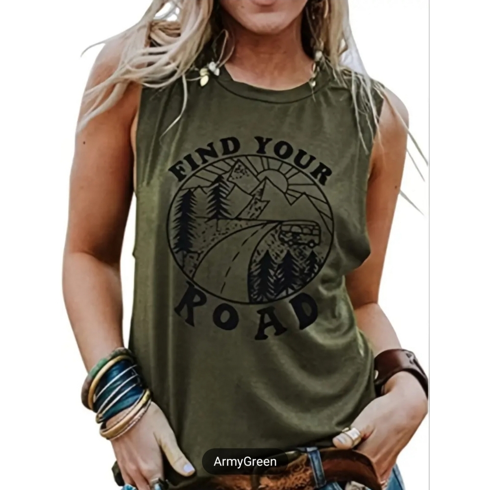 NWT Women's Army Green 'Find Your Road' Tank Top